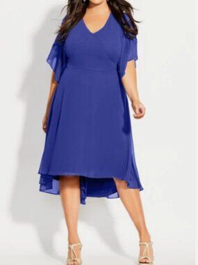 City Chic High Low Dress Size 20 Blue New Flutter Sleeve